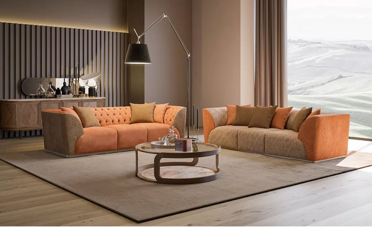 Luxury Orange & Beige Upholstered 