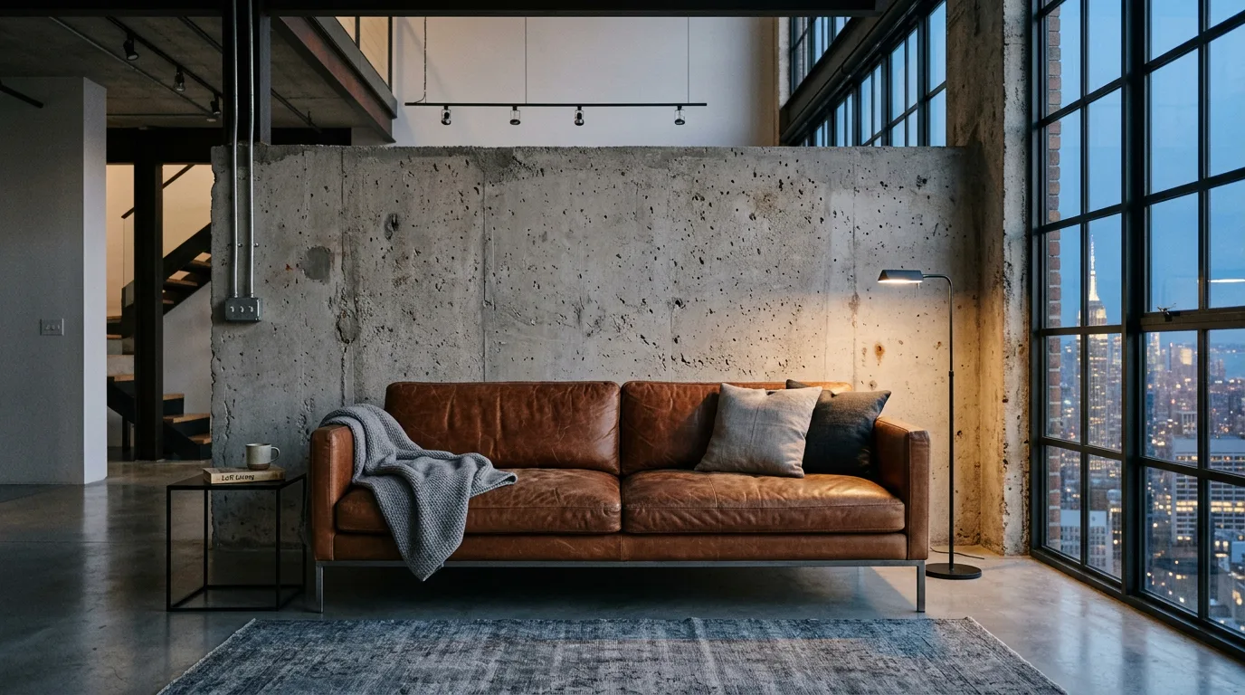 Modern Cognac Leather Sofa Industrial Loft