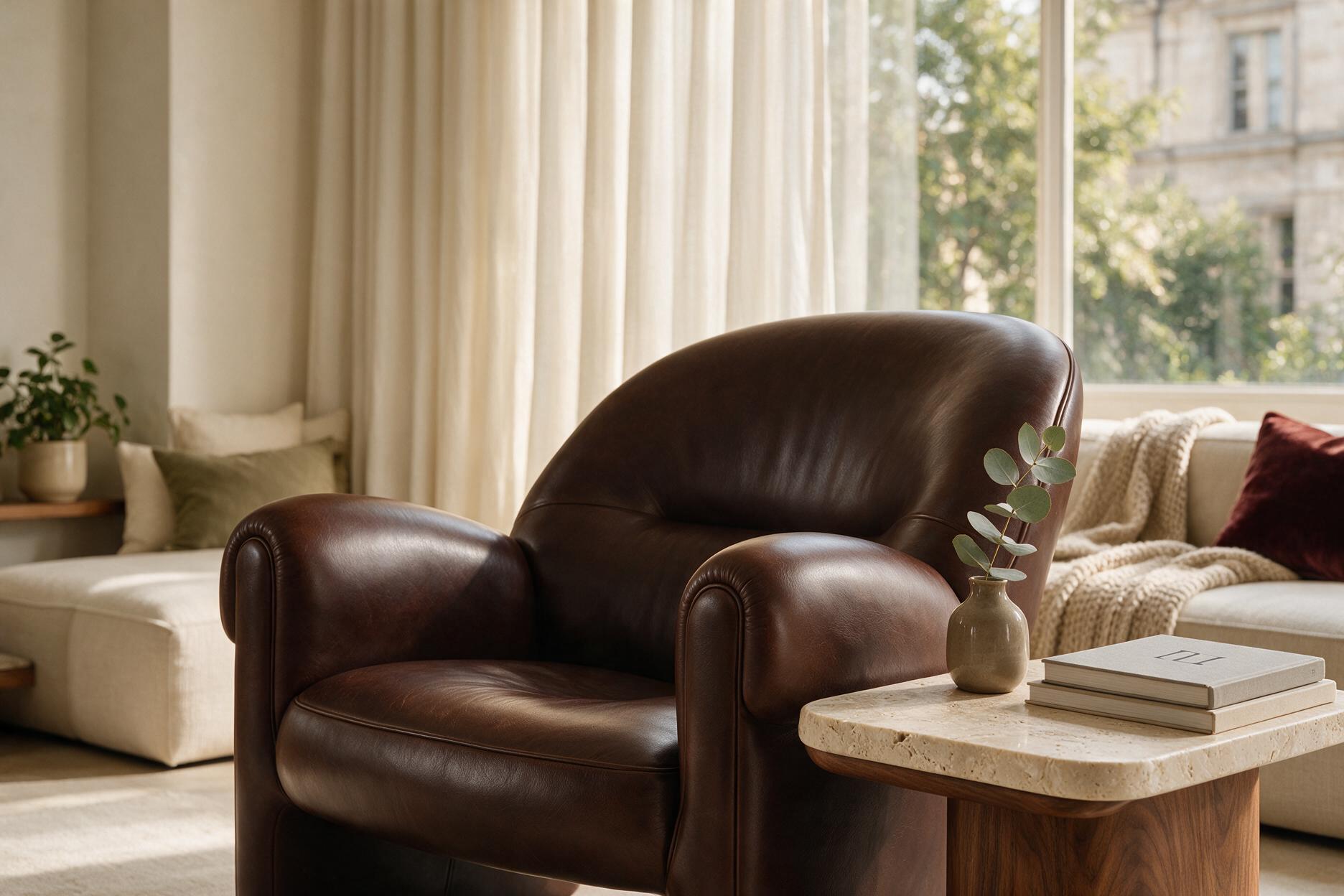Tendances-mobilier-luxe-2026-fauteuil-cuir-travertin